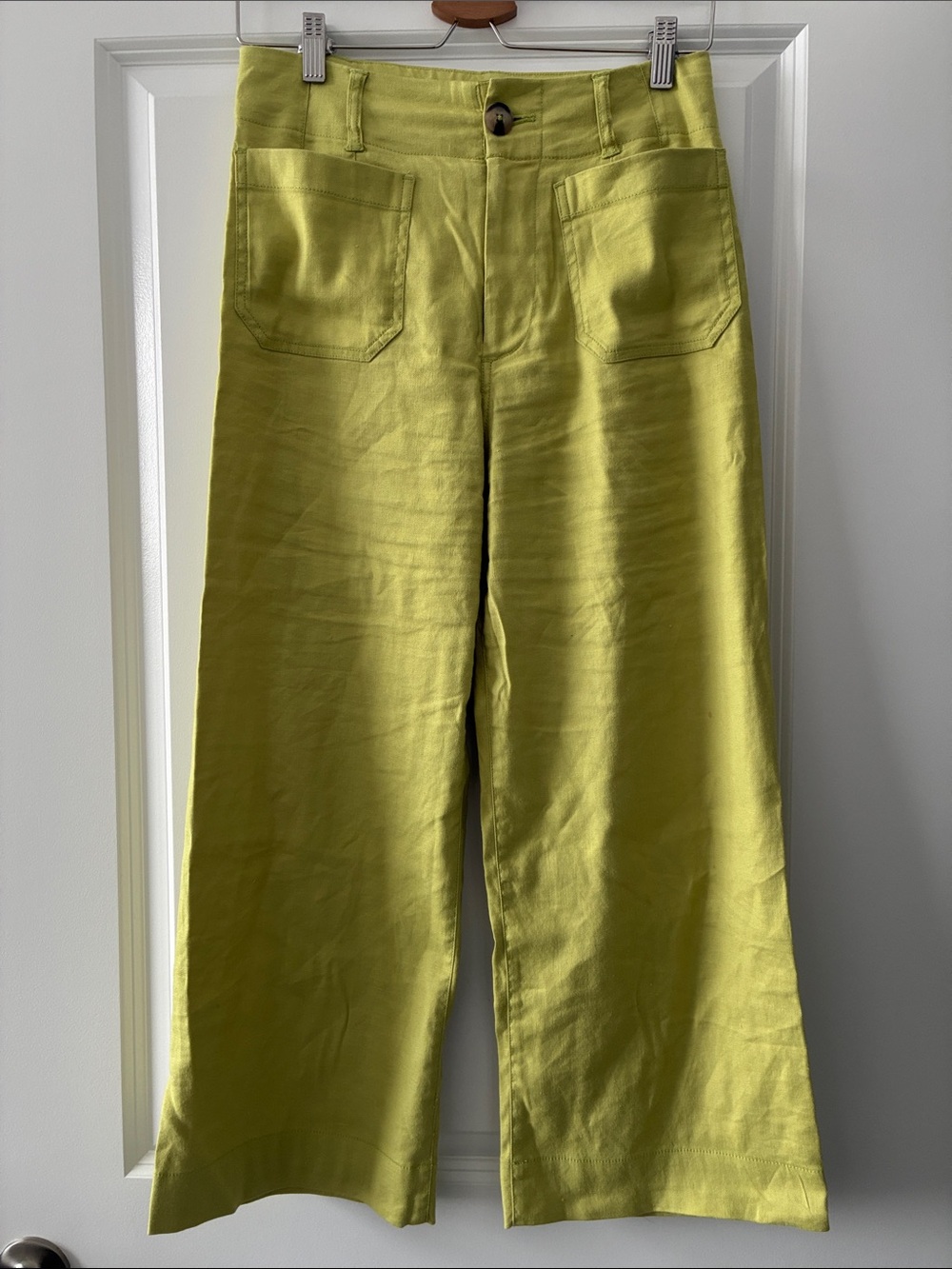 Anthropologie Maeve Size The Colette Linen Cropped Pants - Chartreuse - Picture 2 of 6